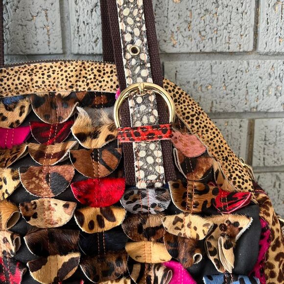Y2K Treska Shoulder Bag Purse Leopard Cheetah Checkered Multi Print - Picture 2 of 7